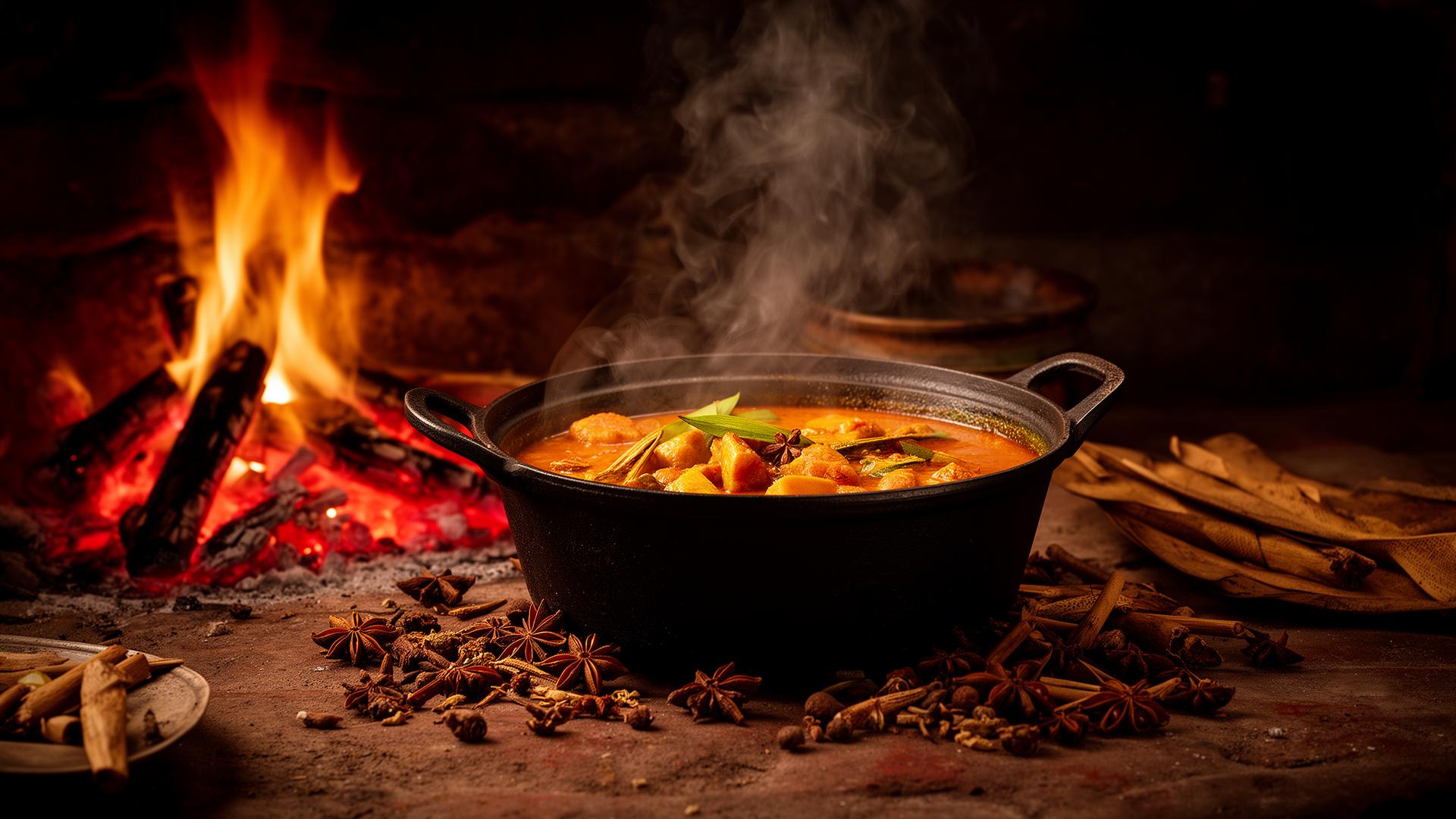 Carry mijoté au feu de bois